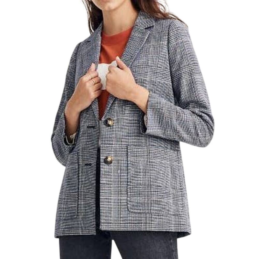 Madewell NWT Dorset Blazer Navy Glen Plaid Size M Slouchy Fit 70s Vibe Pockets
